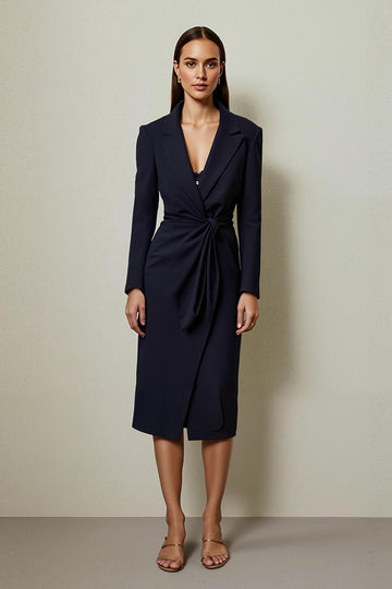 Navy Pencil Long Sleeve Midi Work Dress